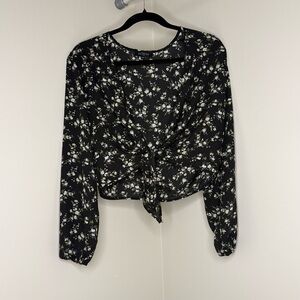 Floral Black and Beige Chiffon Cover Up | Women's Cropped Kimono Light & Flowy